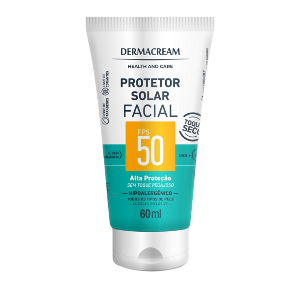 Protetor Solar Facial Fps50 S/cor Toque Seco Dermacream 60ml