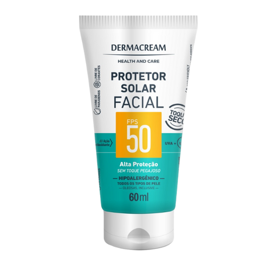 Protetor Solar Facial Fps50 S/cor Toque Seco Dermacream 60ml
