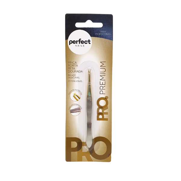 Pinça Profissional Ponta Reta Dourada Perfect Nails