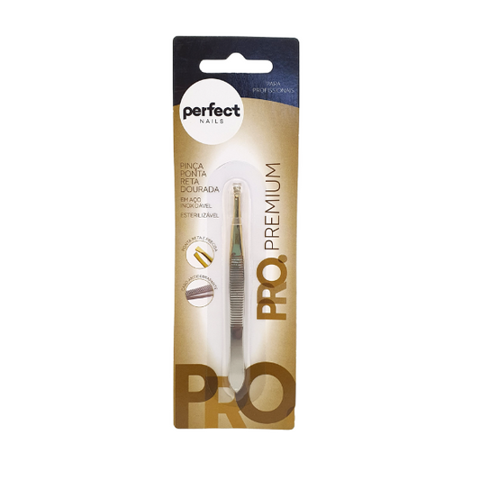 Pinça Profissional Ponta Reta Dourada Perfect Nails