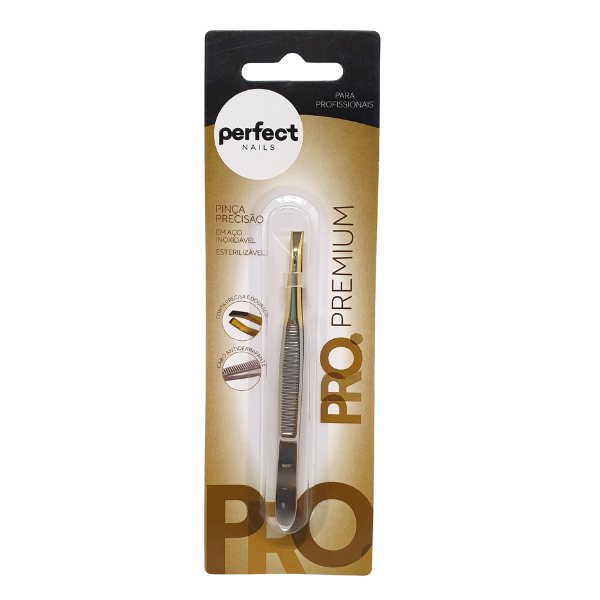 Pinça de precisão Pro Premium ponta dourada profissional Perfect Nails
