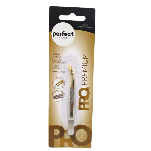 Pinça ponta curva Pro Premium ponta dourada Perfect Nail