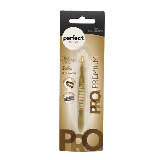 Pinça ponta reta perolada Gold Pro Premium Perfect Nail