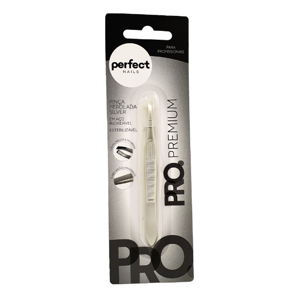 Pinça ponta reta perolada Silver Pro Premium Perfect Nail