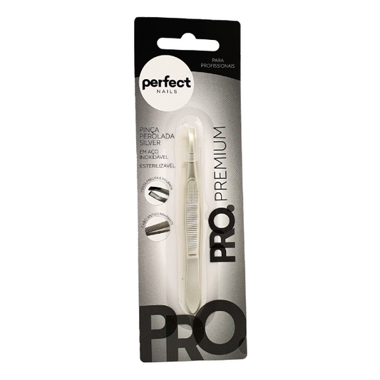 Pinça ponta reta perolada Silver Pro Premium Perfect Nail